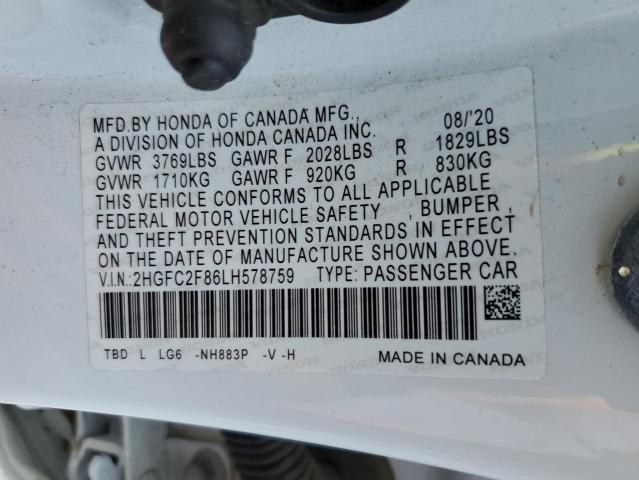 2HGFC2F86LH578759 - 2020 HONDA CIVIC SPORT 白色 照片 13