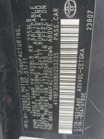 4T1BF3EK0BU203335 - 2011 TOYOTA CAMRY BASE Szary zdjęcie 12