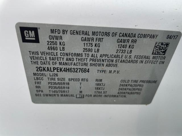 2GKALPEK4H6327684 - 2017 GMC TERRAIN SLT WHITE photo 10