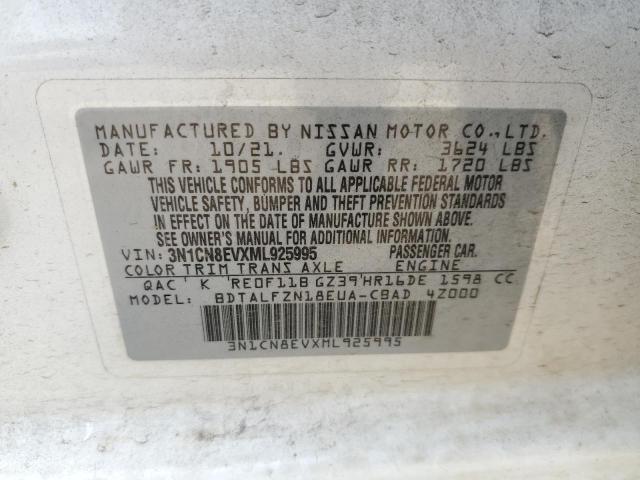 3N1CN8EVXML925995 - 2021 NISSAN VERSA SV WHITE photo 12