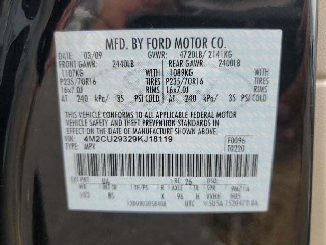 4M2CU29329KJ18119 - 2009 MERCURY MARINER HYBRID BLACK photo 12