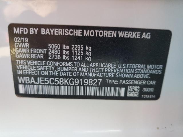 WBAJE5C58KG919827 - 2019 BMW 540 I WHITE photo 12