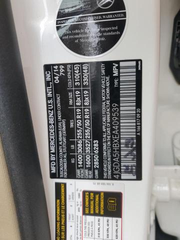 4JGDA5HBXEA409539 - 2014 MERCEDES-BENZ ML 350 4MATIC WHITE photo 14