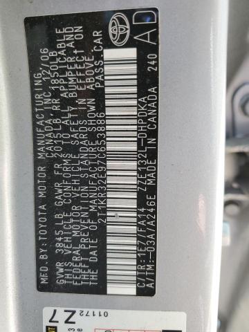 2T1KR32E97C653886 - 2007 TOYOTA COROLLA MA XR SILVER photo 12