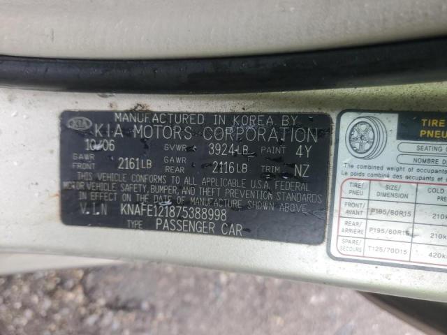 KNAFE121875388998 - 2007 KIA SPECTRA EX BEIGE photo 12