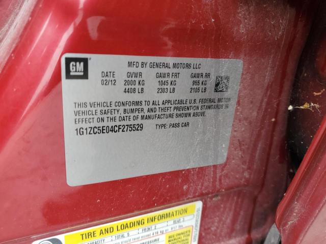 1G1ZC5E04CF275529 - 2012 CHEVROLET MALIBU 1LT 红色 照片 12