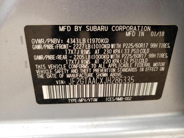 JF2GTAACXJH286335 - 2018 SUBARU CROSSTREK SILVER photo 12