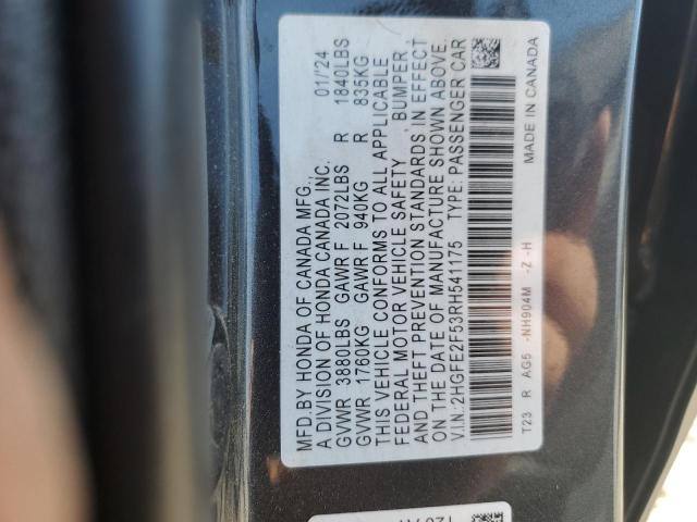 2HGFE2F53RH541175 - 2024 HONDA CIVIC SPORT GRAY photo 12