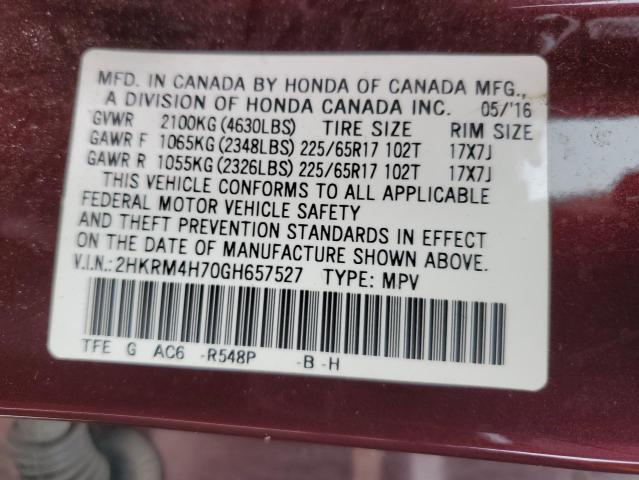 2HKRM4H70GH657527 - 2016 HONDA CR-V EXL Burgund zdjęcie 14