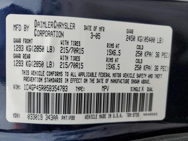 1C4GP45R05B354783 - 2005 CHRYSLER TOWN & COU ლურჯი ფოტო 13