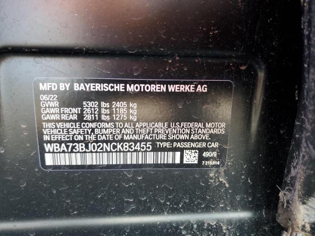 WBA73BJ02NCK83455 - 2022 BMW 540 XI BLACK photo 12