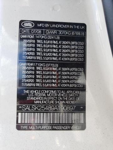 SALSK25489A190897 - 2009 LAND ROVER RANGE ROVE HSE WHITE photo 13