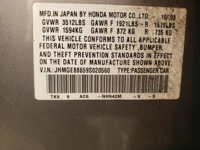 JHMGE88659S020560 - 2009 HONDA FIT SPORT SILVER photo 13