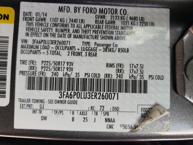 3FA6P0LU3ER260071 - 2014 FORD FUSION SE HYBRID GRAY photo 12