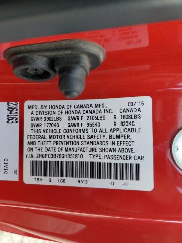 2HGFC3B76GH351810 - 2016 HONDA CIVIC EXL RED photo 13