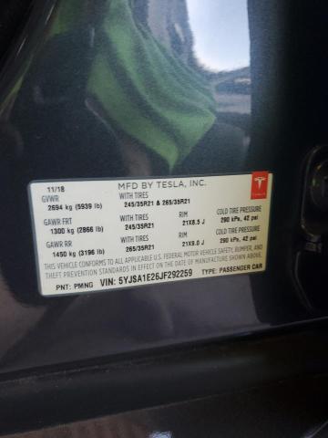 5YJSA1E26JF292259 - 2018 TESLA MODEL S GRAY photo 12