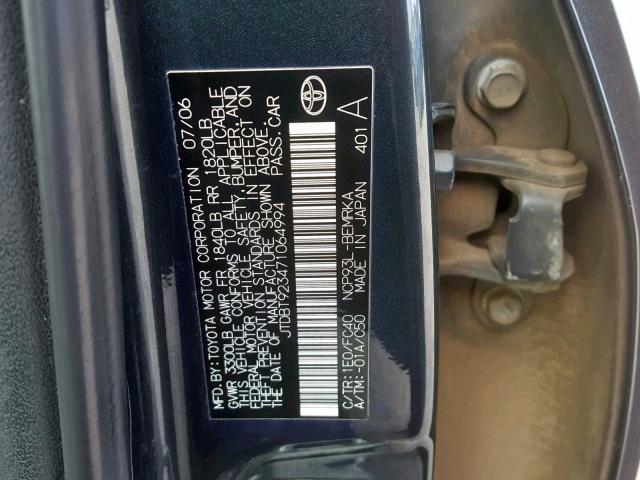 JTDBT923471064994 - 2007 TOYOTA YARIS  photo 10