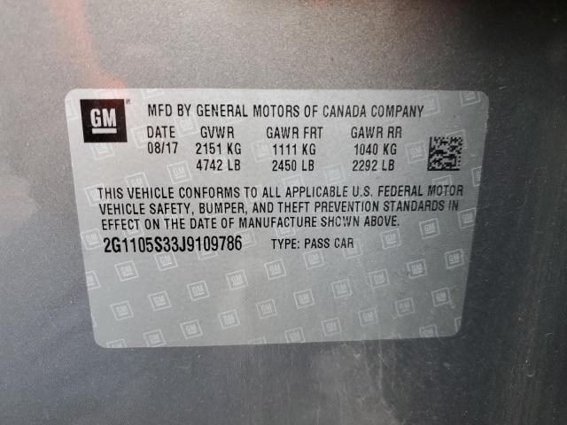 2G1105S33J9109786 - 2018 CHEVROLET IMPALA LT GRAY photo 13