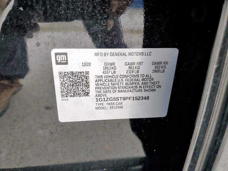 1G1ZG5ST9PF152348 - 2023 CHEVROLET MALIBU RS BLACK photo 12