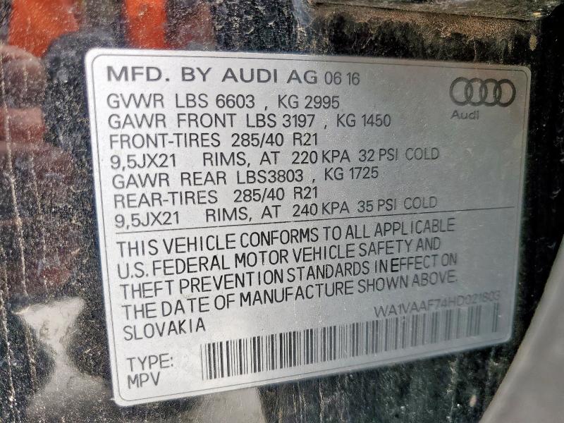 WA1VAAF74HD021803 - 2017 AUDI Q7 PRESTIGE BLACK photo 13