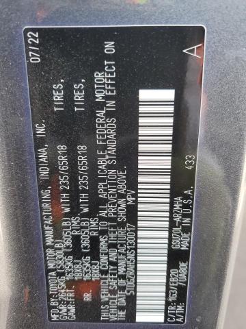 5TDGZRAH5NS130017 - 2022 TOYOTA HIGHLANDER XLE GRAY photo 13