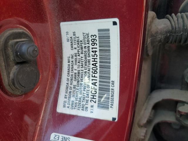 2HGFA1F60AH541993 - 2010 HONDA CIVIC LX-S RED photo 13