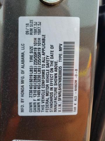 5FNRL6H97KB038835 - 2019 HONDA ODYSSEY ELITE Gris photo 14