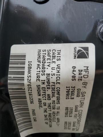 1G8AK52F65Z161236 - 2005 SATURN ION LEVEL 3 BLACK photo 12