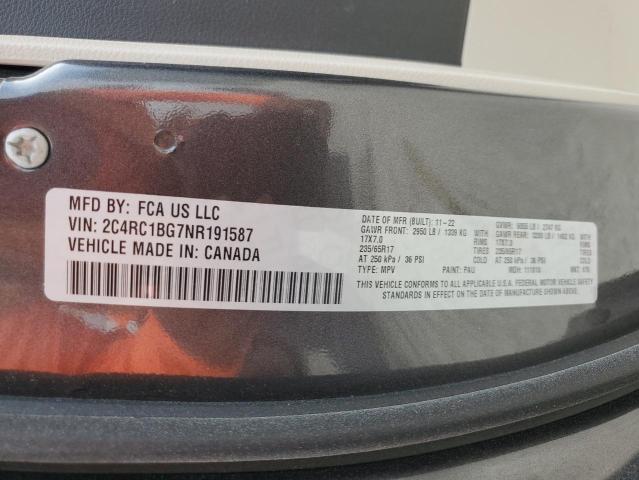 2C4RC1BG7NR191587 - 2022 CHRYSLER PACIFICA TOURING L GRAY photo 13