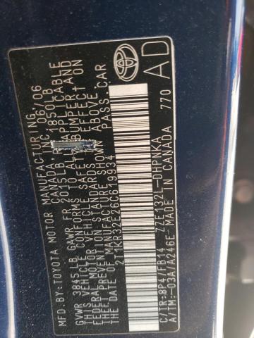 2T1KR32E26C619934 - 2006 TOYOTA COROLLA MA XR BLUE photo 12