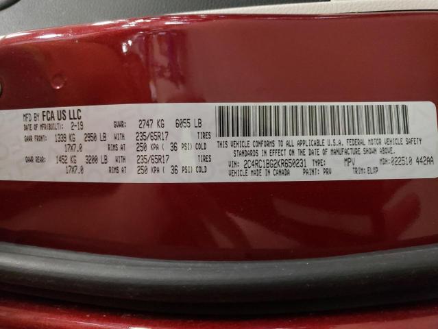 2C4RC1BG2KR650231 - 2019 CHRYSLER PACIFICA TOURING L მუქწითელი ფოტო 13