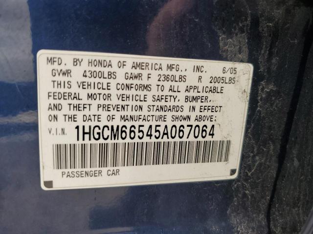 1HGCM66545A067064 - 2005 HONDA ACCORD EX BLUE photo 12