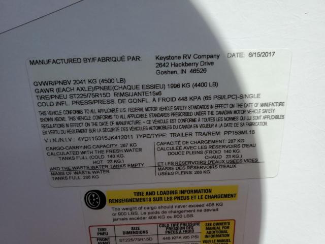 4YDT15315JK412011 - 2018 KEYSTONE PASSPORT თეთრი ფოტო 10