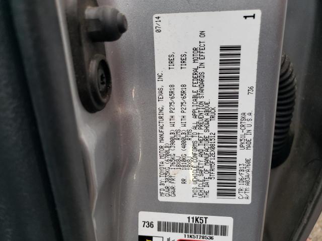 5TFRM5F12EX081512 - 2014 TOYOTA TUNDRA DOUBLE CAB SR/SR5 SILVER photo 13