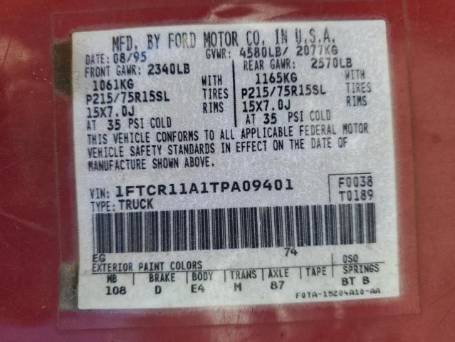 1FTCR11A1TPA09401 - 1996 FORD RANGER RED photo 12