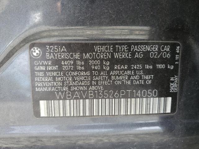 WBAVB13526PT14050 - 2006 BMW 325 I GRAY photo 12