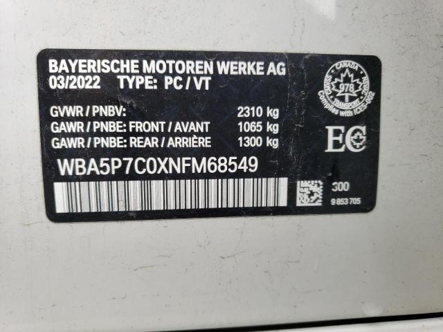 WBA5P7C0XNFM68549 - 2022 BMW 330E WHITE photo 12