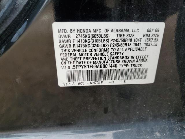 5FPYK1F59AB001440 - 2010 HONDA RIDGELINE RTL Negro foto 12