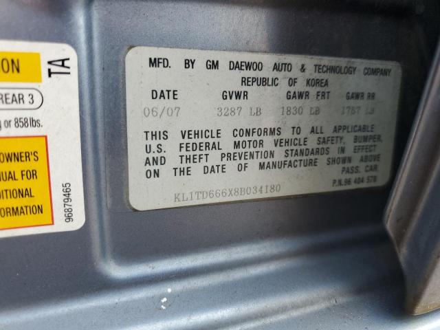 KL1TD666X8B034180 - 2008 CHEVROLET AVEO BASE BLUE photo 12