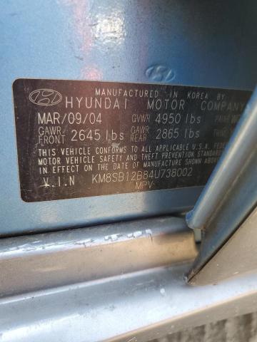 KM8SB12B84U738002 - 2004 HYUNDAI SANTA FE GL BLUE photo 13