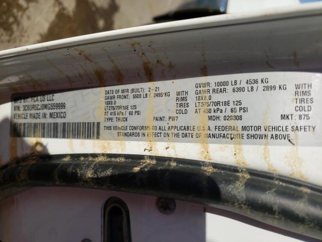 3C6UR5CJ0MG559999 - 2021 RAM 2500 TRADESMAN თეთრი ფოტო 10