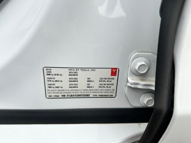 5YJSA1E28KF333962 - 2019 TESLA MODEL S WHITE photo 10
