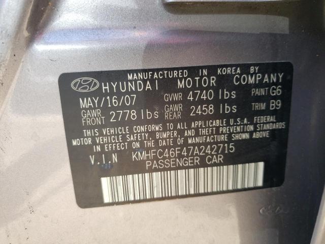 KMHFC46F47A242715 - 2007 HYUNDAI AZERA SE SILVER photo 12