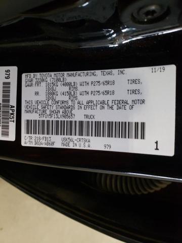 5TFUY5F13LX905657 - 2020 TOYOTA TUNDRA DOUBLE CAB SR/SR5 BLACK photo 12