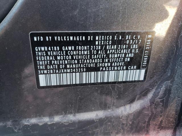 3VW2B7AJXHM343259 - 2017 VOLKSWAGEN JETTA S GRAY photo 13