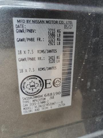 5N1DR2MM8HC688190 - 2017 NISSAN PATHFINDER S GRAY photo 12