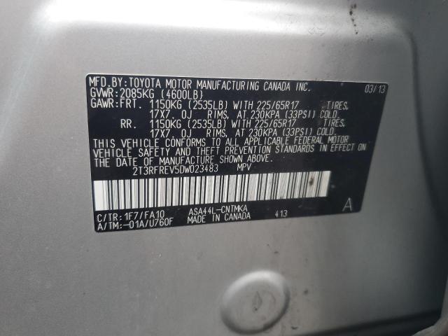 2T3RFREV5DW023483 - 2013 TOYOTA RAV4 XLE ნაცრისფერი ფოტო 13