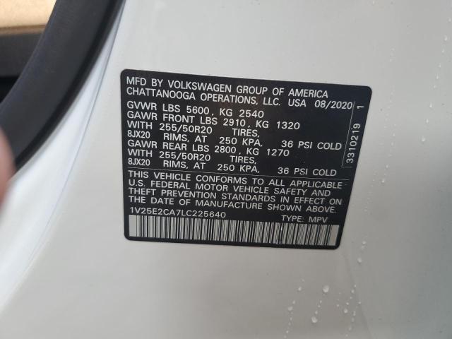 1V25E2CA7LC225640 - 2020 VOLKSWAGEN ATLAS CROS SE Белый фото 13