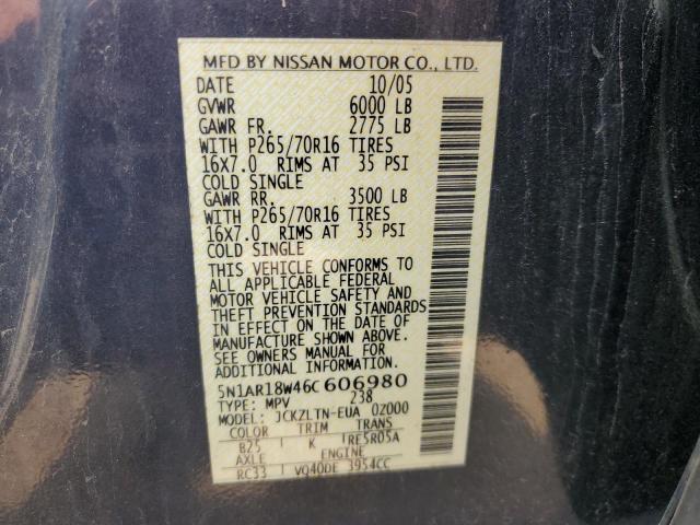 5N1AR18W46C606980 - 2006 NISSAN PATHFINDER LE 石墨色 照片 12