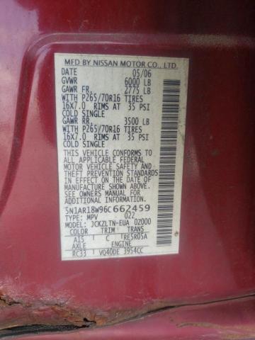 5N1AR18W96C662459 - 2006 NISSAN PATHFINDER LE RED photo 13
